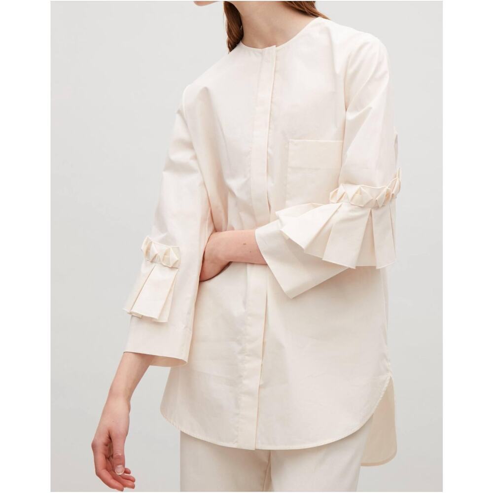 COS The collarless shirt cream cotton poplin size 2